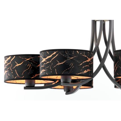 Jupiter 2108 - Żyrandol na łańcuchu ARTHUR 6xE27/15W/230V czarny/pomarańczowy/dekor marmuru