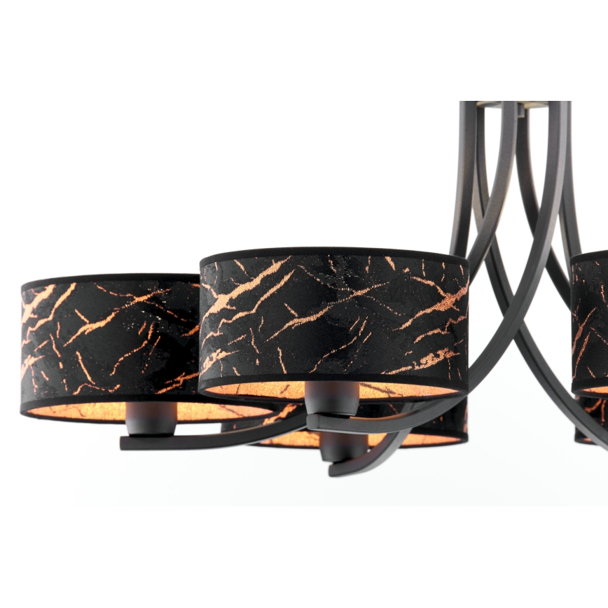 Jupiter 2108 - Żyrandol na łańcuchu ARTHUR 6xE27/15W/230V czarny/pomarańczowy/dekor marmuru