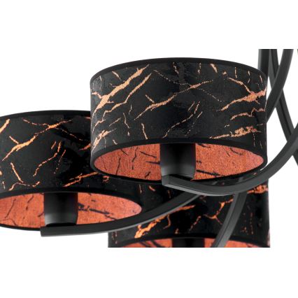 Jupiter 2108 - Żyrandol na łańcuchu ARTHUR 6xE27/15W/230V czarny/pomarańczowy/dekor marmuru