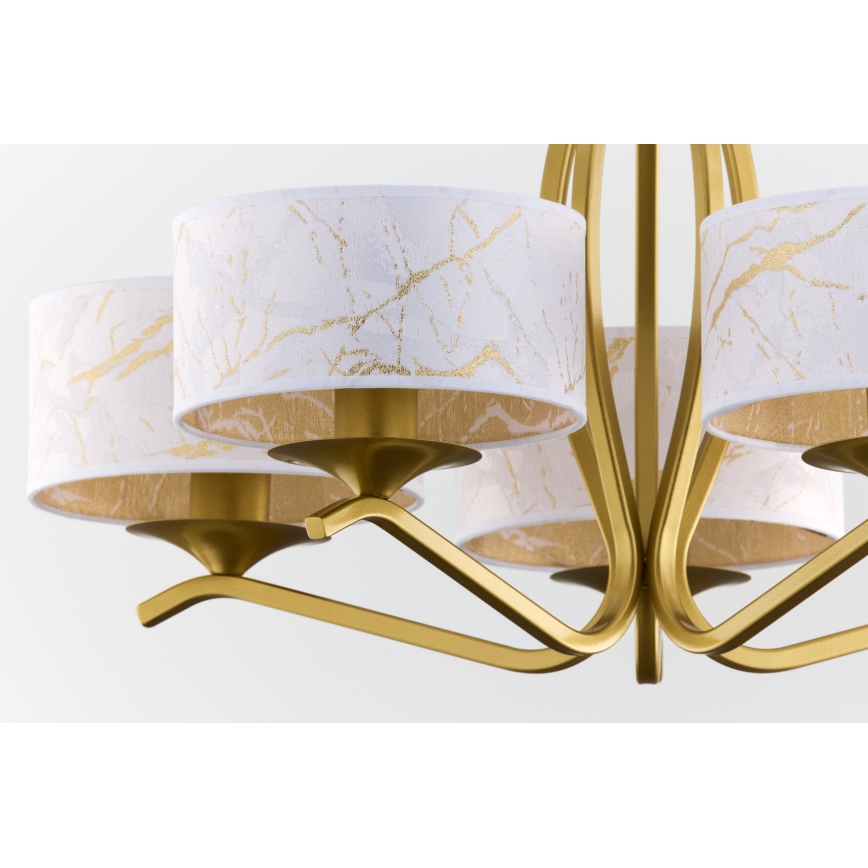 Jupiter 2110 - Żyrandol na pręcie KASZMIR 5xE27/15W/230V biały/złoty/dekor marmuru
