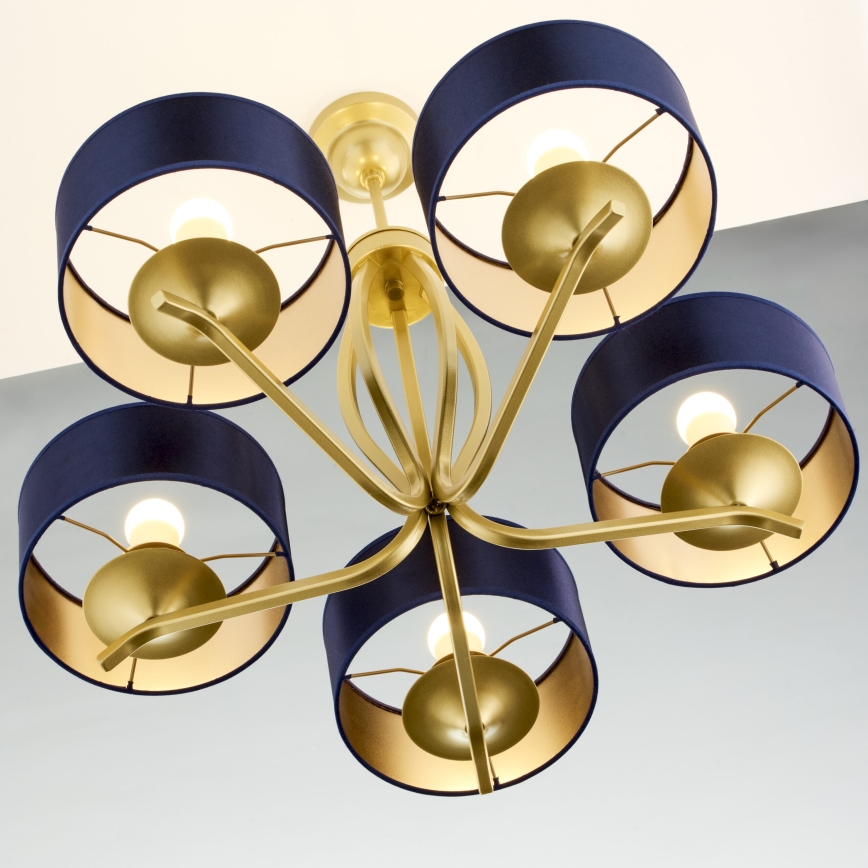 Jupiter 2114 - Żyrandol na pręcie KASZMIR 5xE27/15W/230V niebieski/złoty