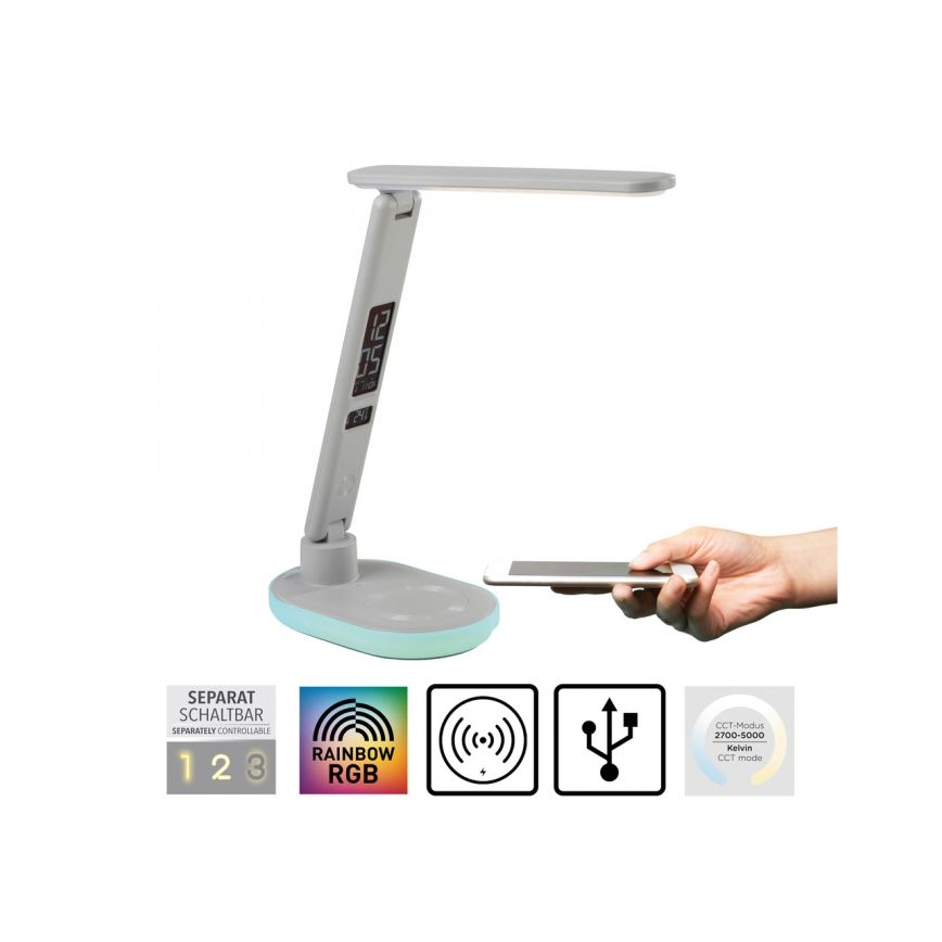 JUST LIGHT. 11018-16 - LED RGBW ściemnialna dotykowa lampa stołowa z bezprzewodowym ładowaniem TINA LED/4W/230V biała