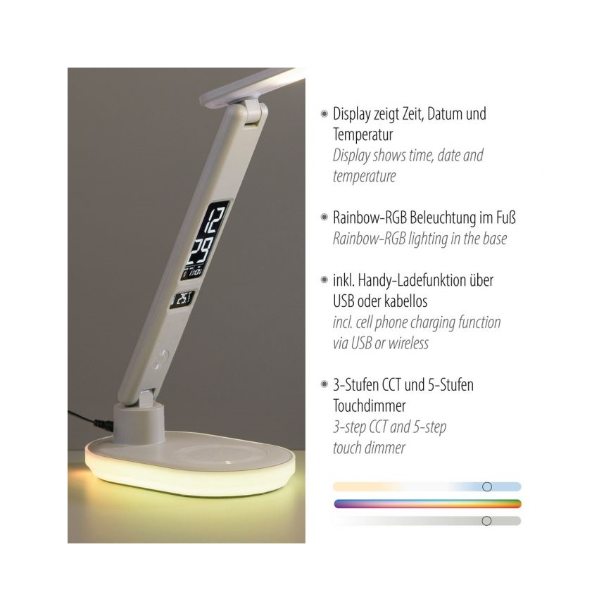 JUST LIGHT. 11018-16 - LED RGBW ściemnialna dotykowa lampa stołowa z bezprzewodowym ładowaniem TINA LED/4W/230V biała
