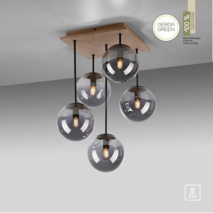 JUST LIGHT. 11395-79 - Żyrandol na drążku WIDOW 5xE14/25W/230V dąb