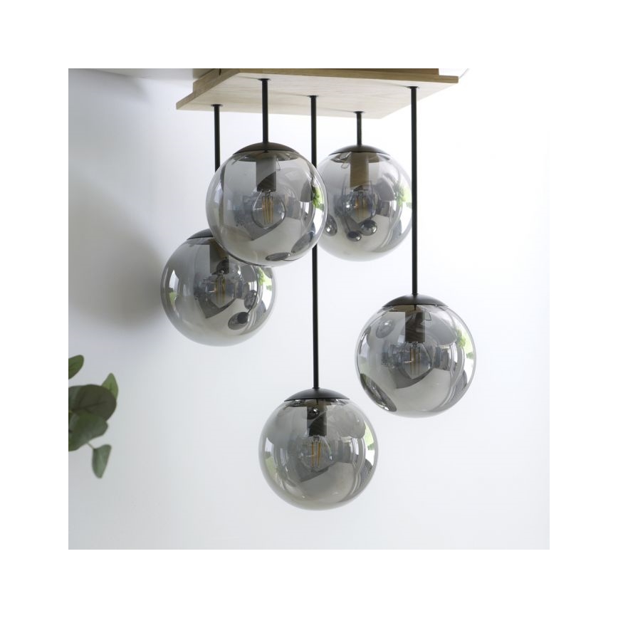 JUST LIGHT. 11395-79 - Żyrandol na drążku WIDOW 5xE14/25W/230V dąb