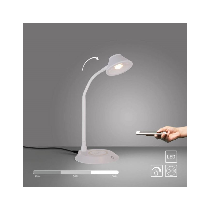 JUST LIGHT. 14414-16 - LED ściemnialna elastyczna dotykowa lampa stołowa z ładowaniem bezprzewodowym PUCKI LED/4,5W/230V biała