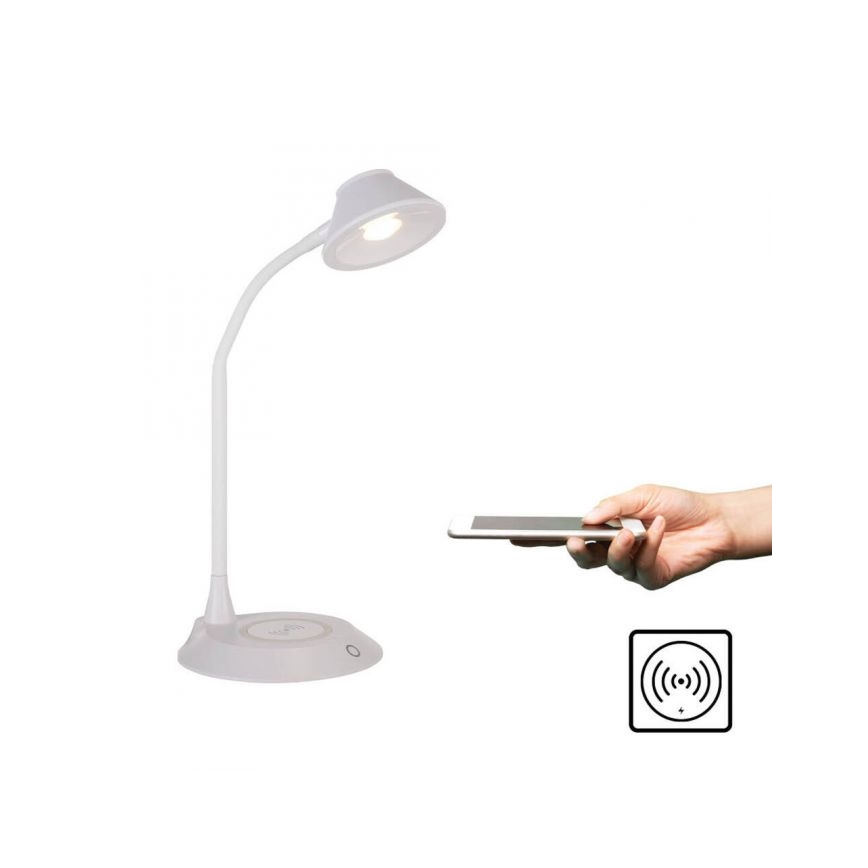 JUST LIGHT. 14414-16 - LED ściemnialna elastyczna dotykowa lampa stołowa z ładowaniem bezprzewodowym PUCKI LED/4,5W/230V biała