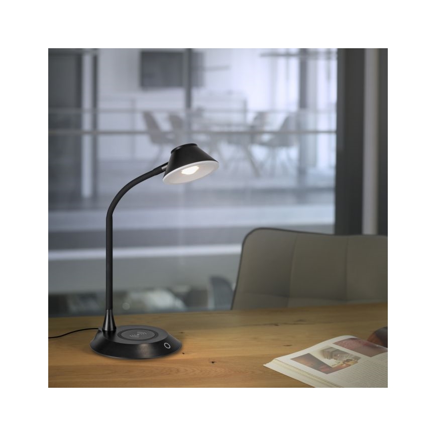 JUST LIGHT. 14414-18 - LED ściemnialna, giętka lampka biurkowa z dotykowym sterowaniem i bezprzewodowym ładowaniem PUCKI LED/4,5W/230V czarna