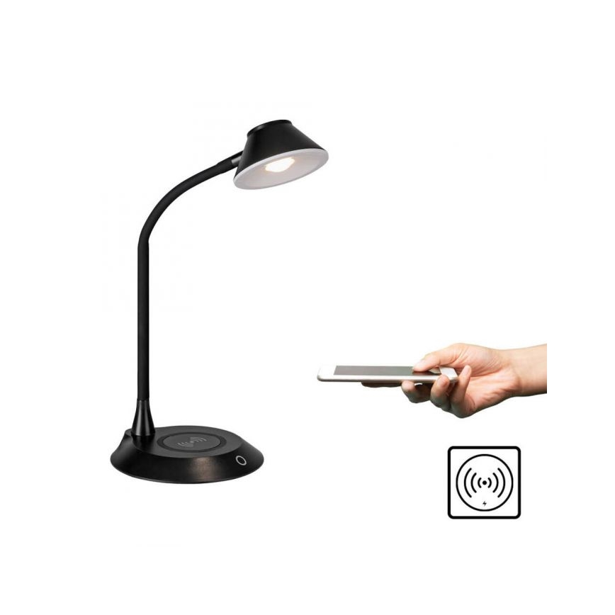 JUST LIGHT. 14414-18 - LED ściemnialna, giętka lampka biurkowa z dotykowym sterowaniem i bezprzewodowym ładowaniem PUCKI LED/4,5W/230V czarna