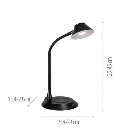 JUST LIGHT. 14414-18 - LED ściemnialna, giętka lampka biurkowa z dotykowym sterowaniem i bezprzewodowym ładowaniem PUCKI LED/4,5W/230V czarna