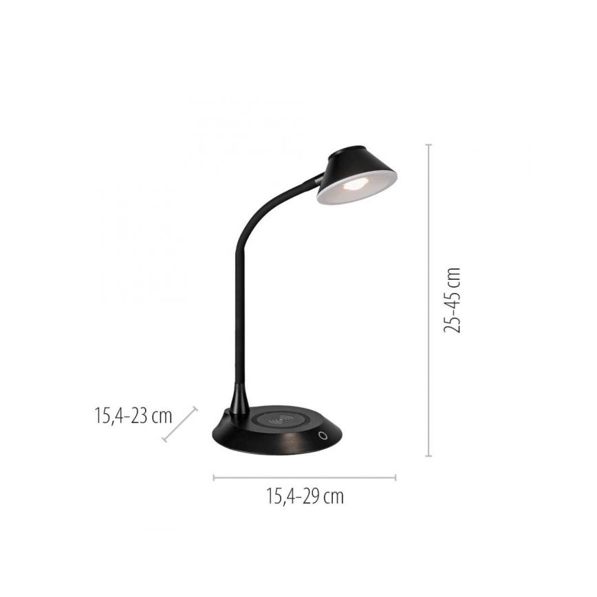 JUST LIGHT. 14414-18 - LED ściemnialna, giętka lampka biurkowa z dotykowym sterowaniem i bezprzewodowym ładowaniem PUCKI LED/4,5W/230V czarna