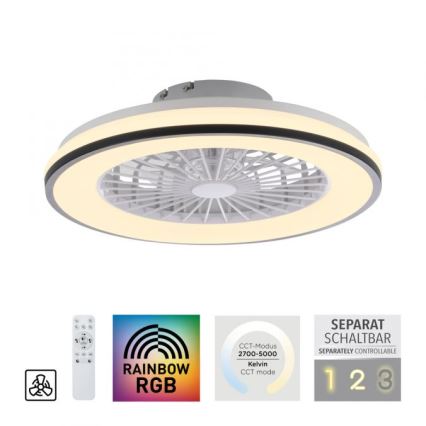 JUST LIGHT. 14447-18 - LED RGBW Ściemnialny wentylator sufitowy z oświetleniem LENO LED/44W/230V 3000-6500K śr. 48,6 cm biały + pilot zdalnego sterowania