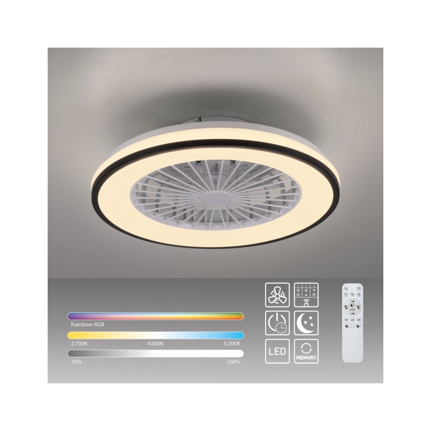 JUST LIGHT. 14447-18 - LED RGBW Ściemnialny wentylator sufitowy z oświetleniem LENO LED/44W/230V 3000-6500K śr. 48,6 cm biały + pilot zdalnego sterowania