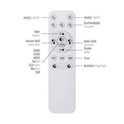 JUST LIGHT. 14447-18 - LED RGBW Ściemnialny wentylator sufitowy z oświetleniem LENO LED/44W/230V 3000-6500K śr. 48,6 cm biały + pilot zdalnego sterowania