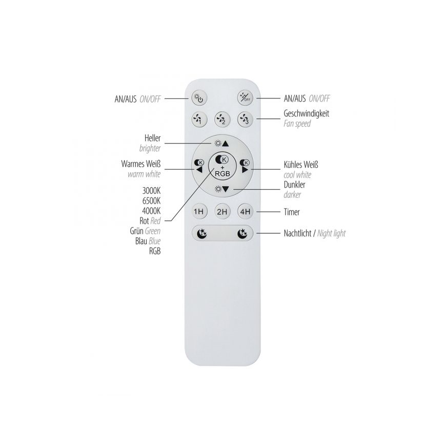 JUST LIGHT. 14447-18 - LED RGBW Ściemnialny wentylator sufitowy z oświetleniem LENO LED/44W/230V 3000-6500K śr. 48,6 cm biały + pilot zdalnego sterowania