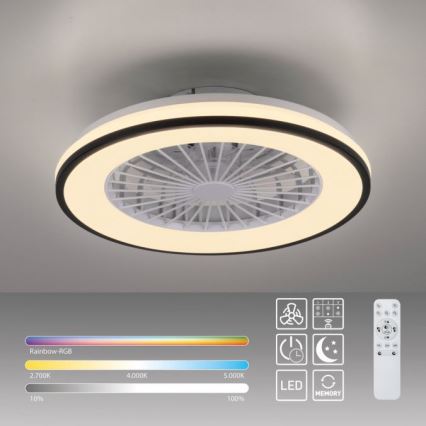JUST LIGHT. 14447-18 - LED RGBW ściemnialny sufitowy wentylator z oświetleniem LENO LED/44W/230V 3000-6500K śr. 48,6 cm biały + pilot zdalnego sterowania