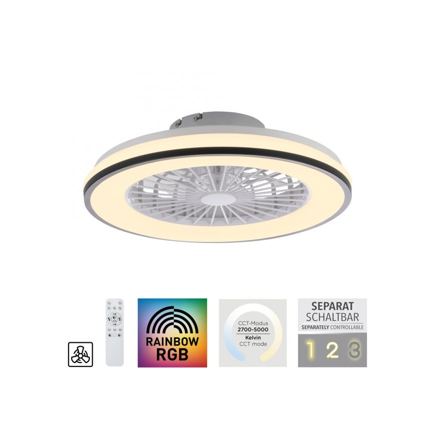 JUST LIGHT. 14447-18 - LED RGBW Regulowany sufitowy wentylator z oświetleniem LENO LED/44W/230V 3000-6500K śr. 48,6 cm biały + pilot zdalnego sterowania
