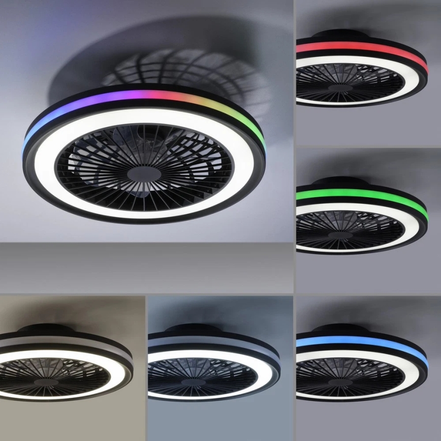 JUST LIGHT. 14649-18 - LED RGBW Ściemnialny wentylator sufitowy z oświetleniem BRANDON LED/36W/230V 2700-5000K śr. 46,5 cm czarny + pilot zdalnego sterowania