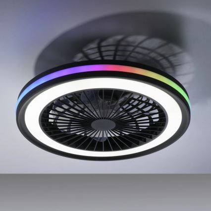 JUST LIGHT. 14649-18 - LED RGBW Ściemnialny wentylator sufitowy z oświetleniem BRANDON LED/36W/230V 2700-5000K śr. 46,5 cm czarny + pilot zdalnego sterowania