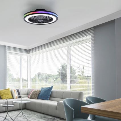 JUST LIGHT. 14649-18 - LED RGBW Regulowany sufitowy wentylator z oświetleniem BRANDON LED/36W/230V 2700-5000K śr. 46,5 cm czarny + pilot zdalnego sterowania