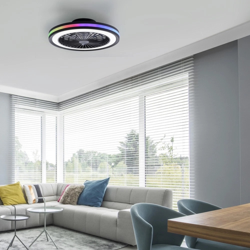 JUST LIGHT. 14649-18 - LED RGBW Regulowany sufitowy wentylator z oświetleniem BRANDON LED/36W/230V 2700-5000K śr. 46,5 cm czarny + pilot zdalnego sterowania