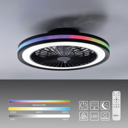 JUST LIGHT. 14649-18 - LED RGBW Regulowany sufitowy wentylator z oświetleniem BRANDON LED/36W/230V 2700-5000K śr. 46,5 cm czarny + pilot zdalnego sterowania
