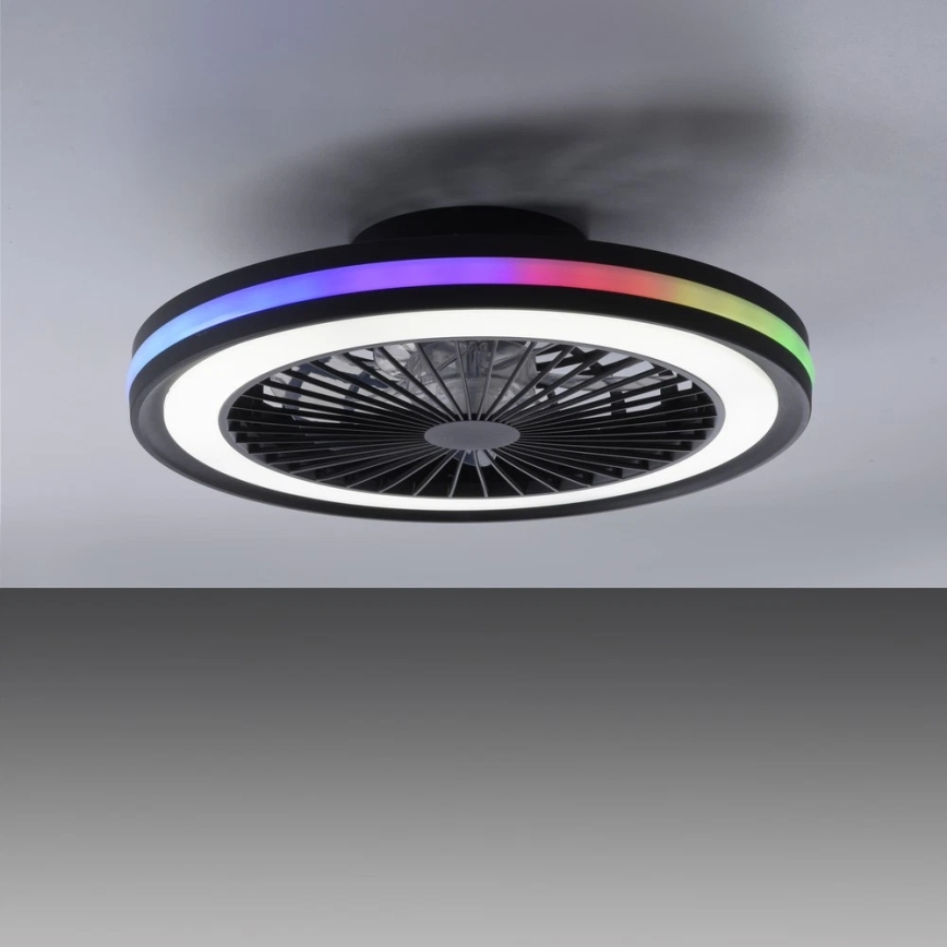 JUST LIGHT. 14649-18 - LED RGBW Regulowany sufitowy wentylator z oświetleniem BRANDON LED/36W/230V 2700-5000K śr. 46,5 cm czarny + pilot zdalnego sterowania