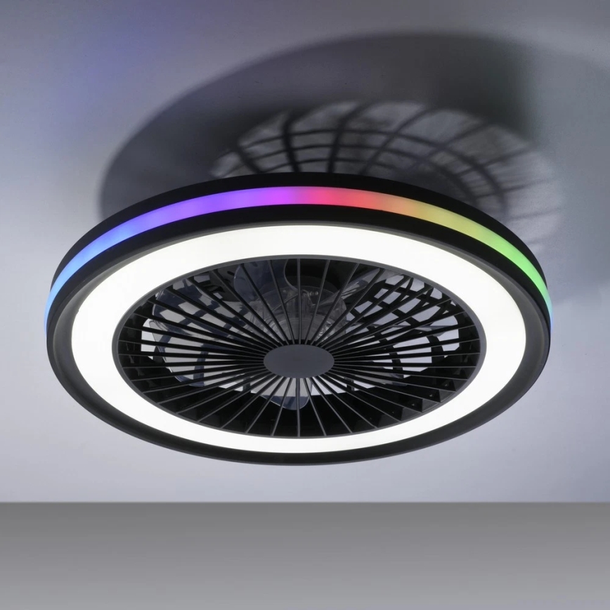 JUST LIGHT. 14649-18 - LED RGBW Regulowany sufitowy wentylator z oświetleniem BRANDON LED/36W/230V 2700-5000K śr. 46,5 cm czarny + pilot zdalnego sterowania