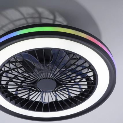 JUST LIGHT. 14649-18 - LED RGBW Regulowany sufitowy wentylator z oświetleniem BRANDON LED/36W/230V 2700-5000K śr. 46,5 cm czarny + pilot zdalnego sterowania