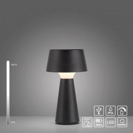 JUST LIGHT. 19260-18 - LED Ściemnialna dotykowa zewnętrzna lampa ABERA LED/3W/3,7V 2000 mAh USB IP54 czarny