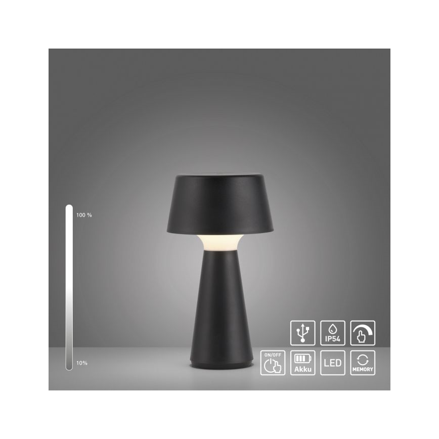 JUST LIGHT. 19260-18 - LED Ściemnialna dotykowa zewnętrzna lampa ABERA LED/3W/3,7V 2000 mAh USB IP54 czarny