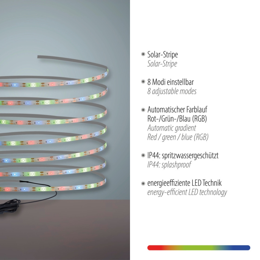 JUST LIGHT. 19971-18 - LED RGB solarna taśma TEANIA LED/3,7V 5 m 1200 mAh IP44 czarna