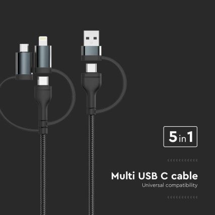 Kabel USB USB-A/ USB Lightning / MicroUSB / USB-C Power Delivery 60W 1,2m czarny