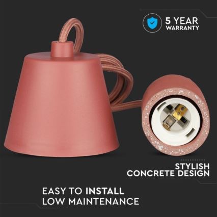 Kabel zasilający 1xE27/60W/230V beton/czerwony