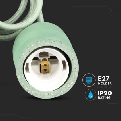 Kabel zasilający 1xE27/60W/230V beton/zielony