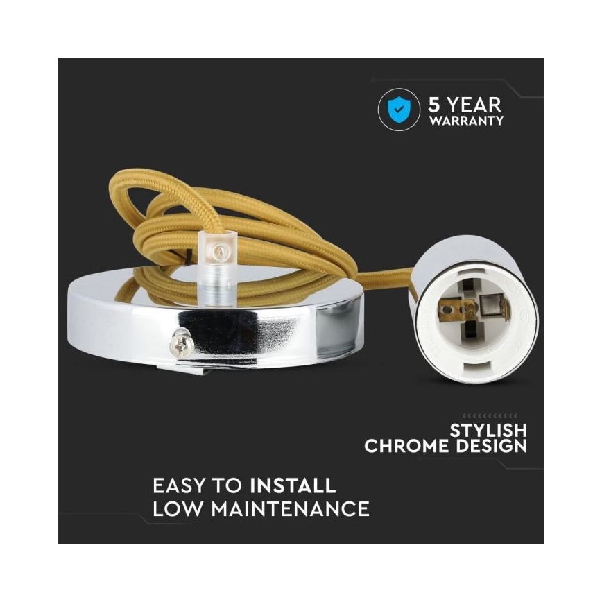 Kabel zasilający 1xE27/60W/230V brązowy/chrom błyszczący