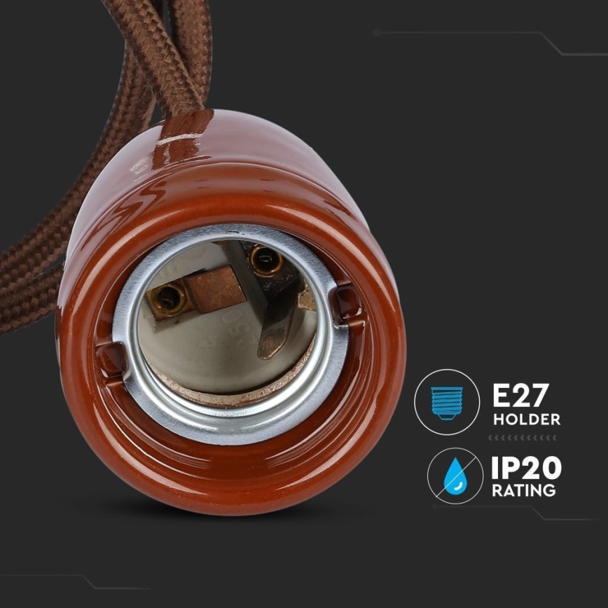 Kabel zasilający 1xE27/60W/230V brązowy/porcelana