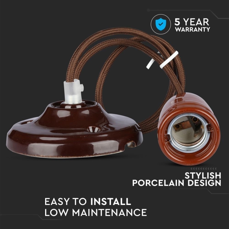 Kabel zasilający 1xE27/60W/230V brązowy/porcelana