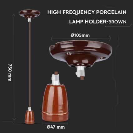 Kabel zasilający 1xE27/60W/230V brązowy/porcelana