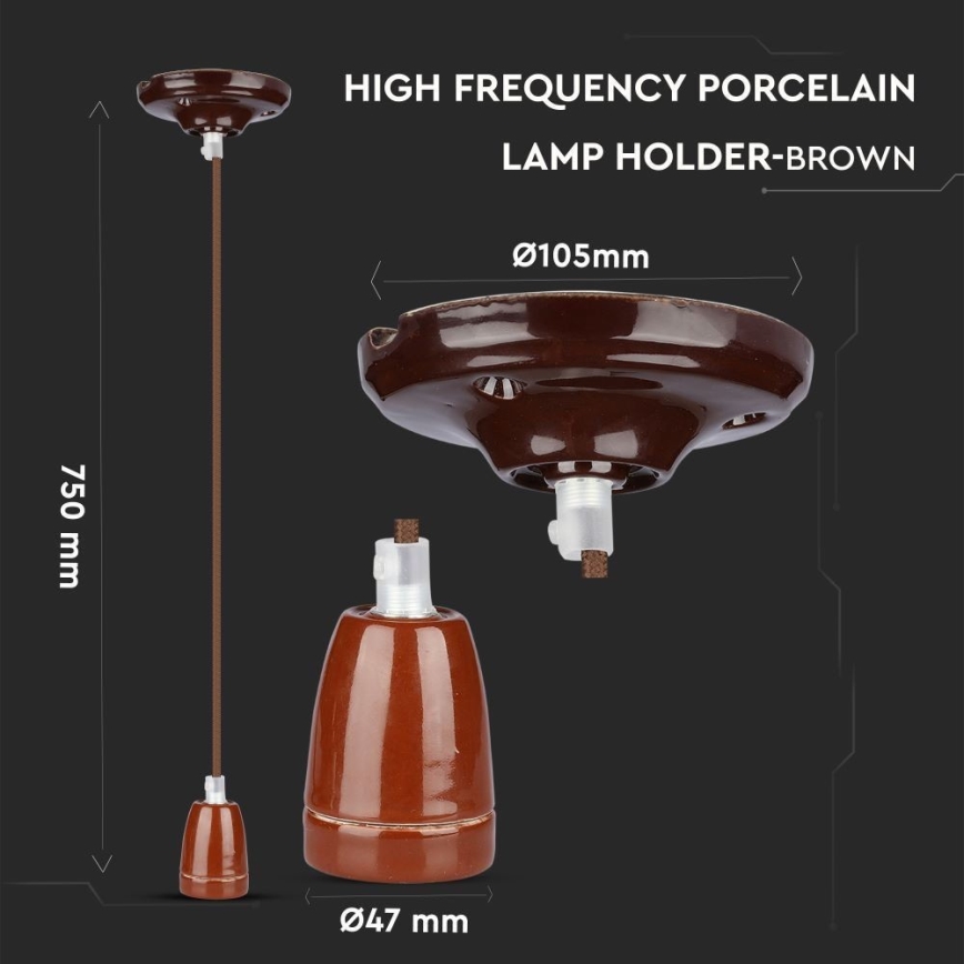 Kabel zasilający 1xE27/60W/230V brązowy/porcelana