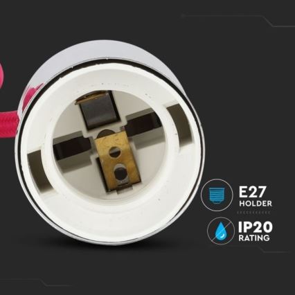 Kabel zasilający 1xE27/60W/230V ciemnoróżowy/chrom błyszczący
