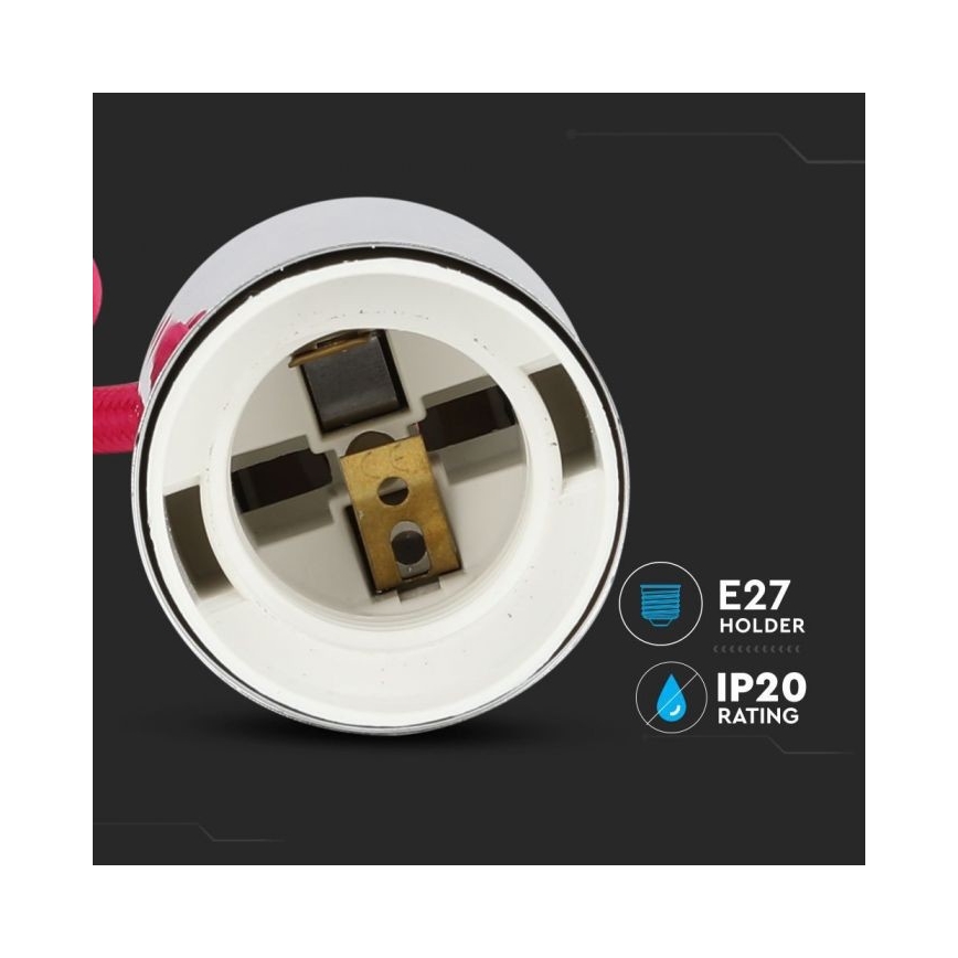 Kabel zasilający 1xE27/60W/230V ciemnoróżowy/chrom błyszczący