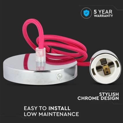 Kabel zasilający 1xE27/60W/230V ciemnoróżowy/chrom błyszczący