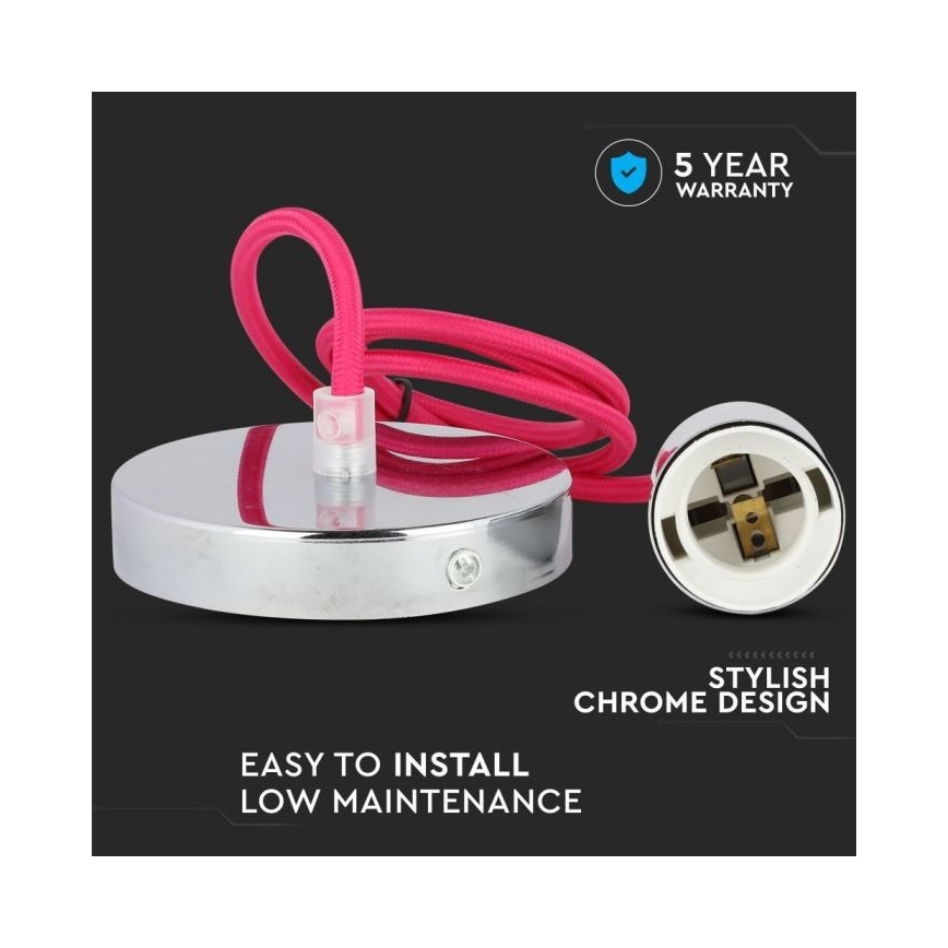 Kabel zasilający 1xE27/60W/230V ciemnoróżowy/chrom błyszczący