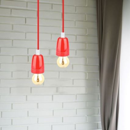 Kabel zasilający 1xE27/60W/230V czerwony/porcelana