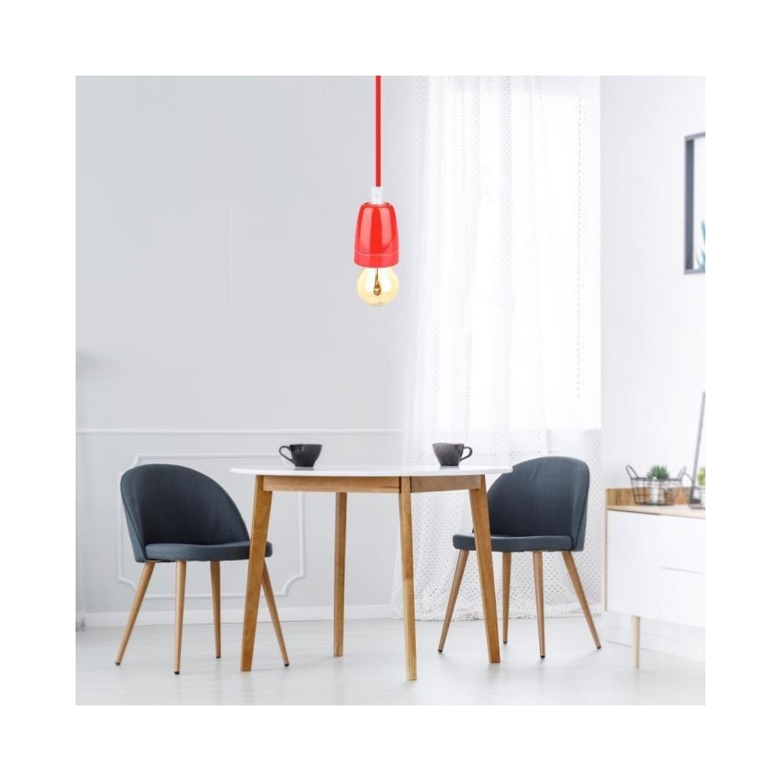 Kabel zasilający 1xE27/60W/230V czerwony/porcelana