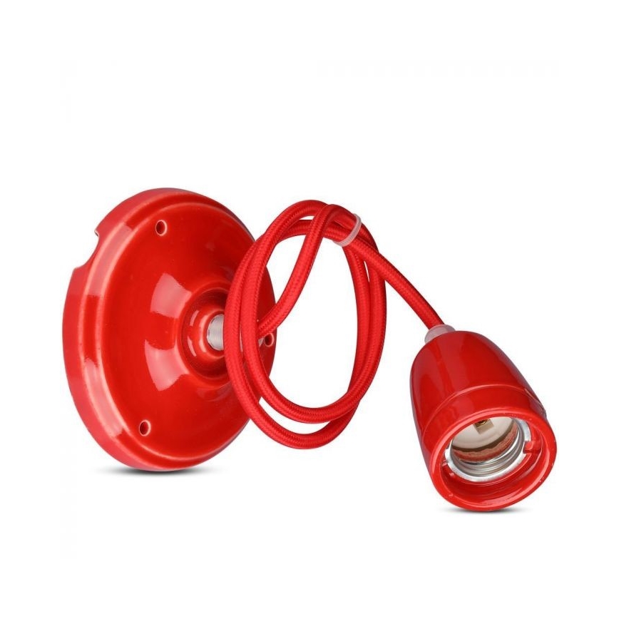 Kabel zasilający 1xE27/60W/230V czerwony/porcelana