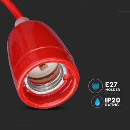 Kabel zasilający 1xE27/60W/230V czerwony/porcelana