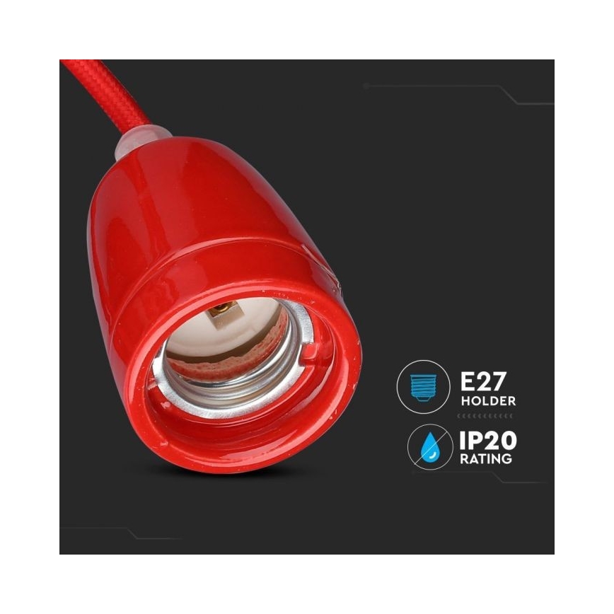 Kabel zasilający 1xE27/60W/230V czerwony/porcelana
