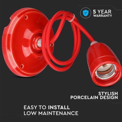 Kabel zasilający 1xE27/60W/230V czerwony/porcelana